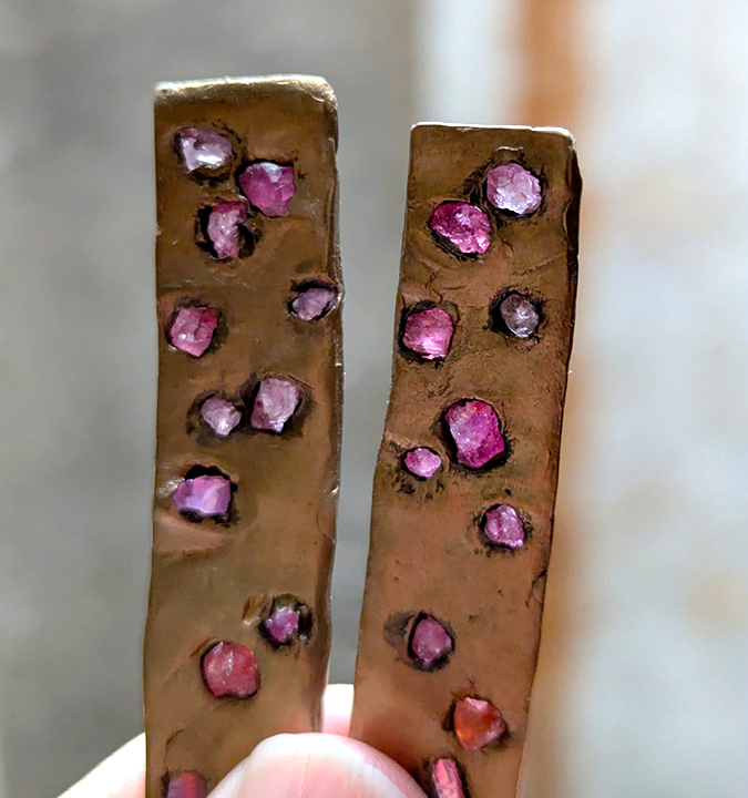 pink spinel warm bronze earrings