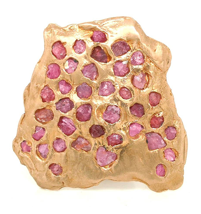 huge gold pink spinel ring bronze